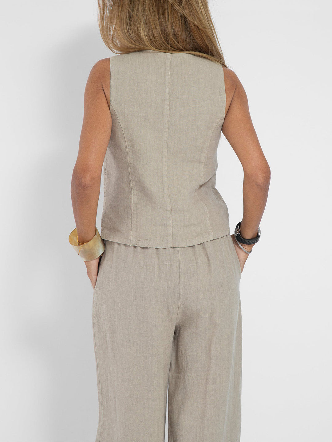 Lucy | Buttoned Vest & Wide-Leg Trousers Set