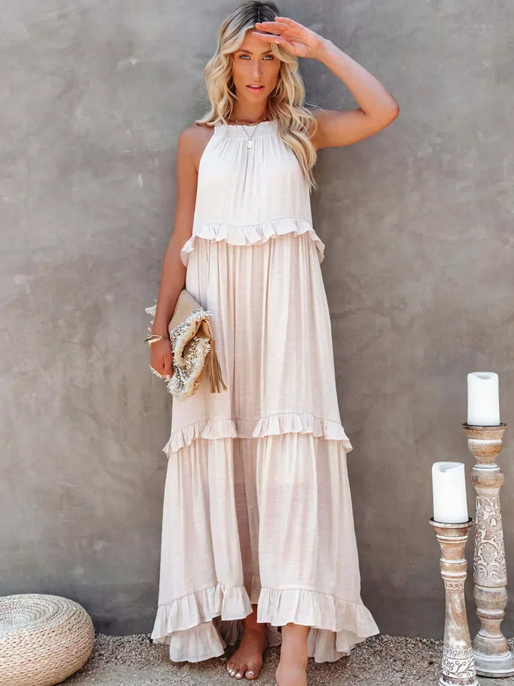 Emily | Halter Ruffle Maxi Dress