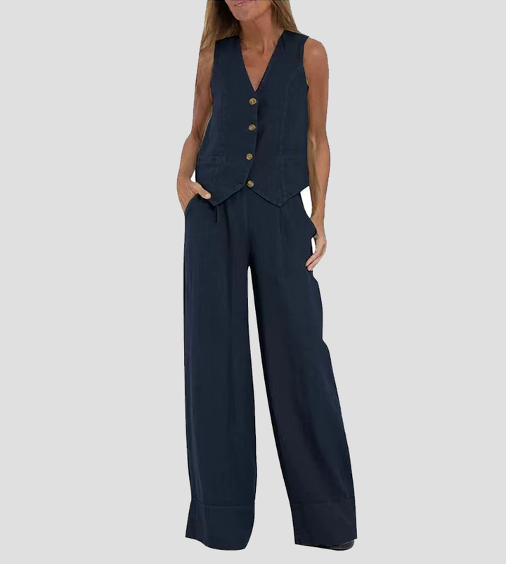 Lucy | Buttoned Vest & Wide-Leg Trousers Set