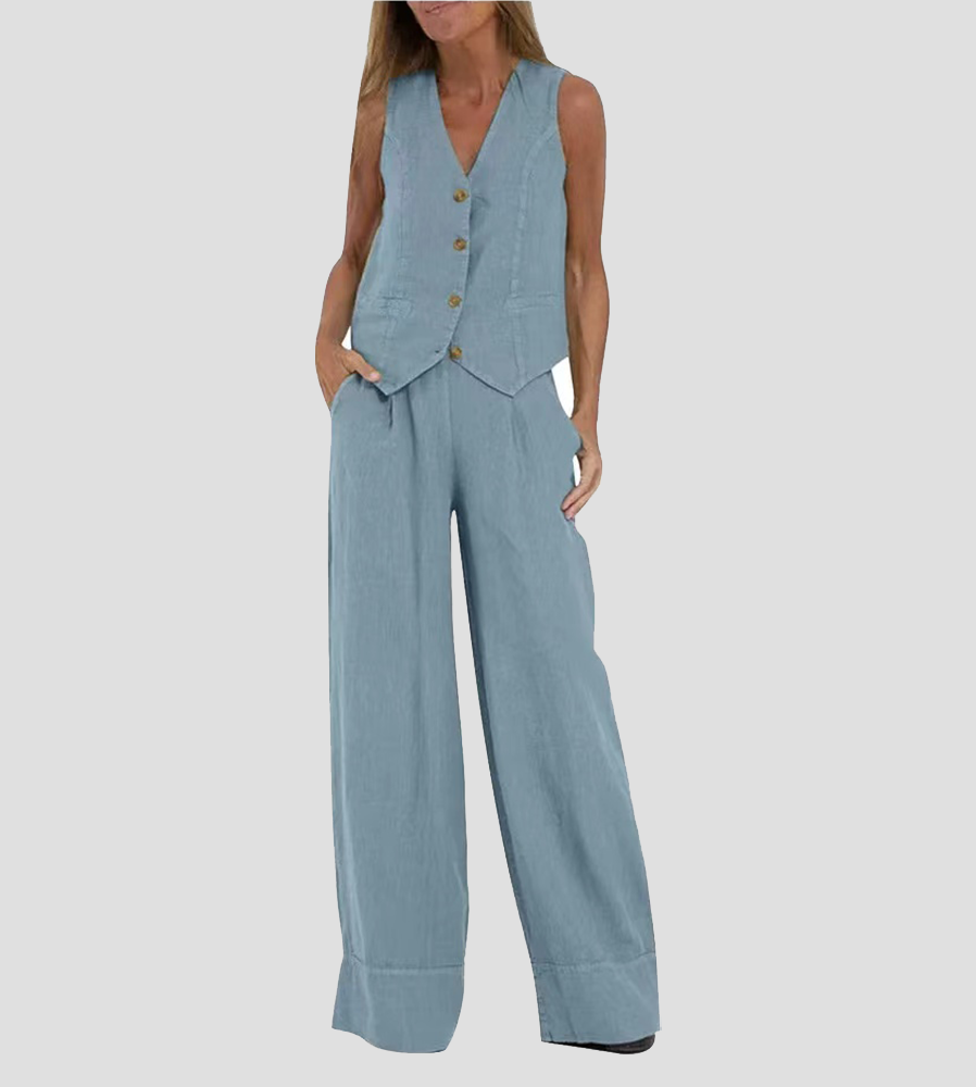 Lucy | Buttoned Vest & Wide-Leg Trousers Set