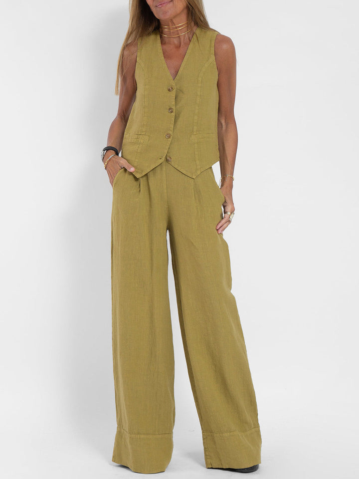 Lucy | Buttoned Vest & Wide-Leg Trousers Set