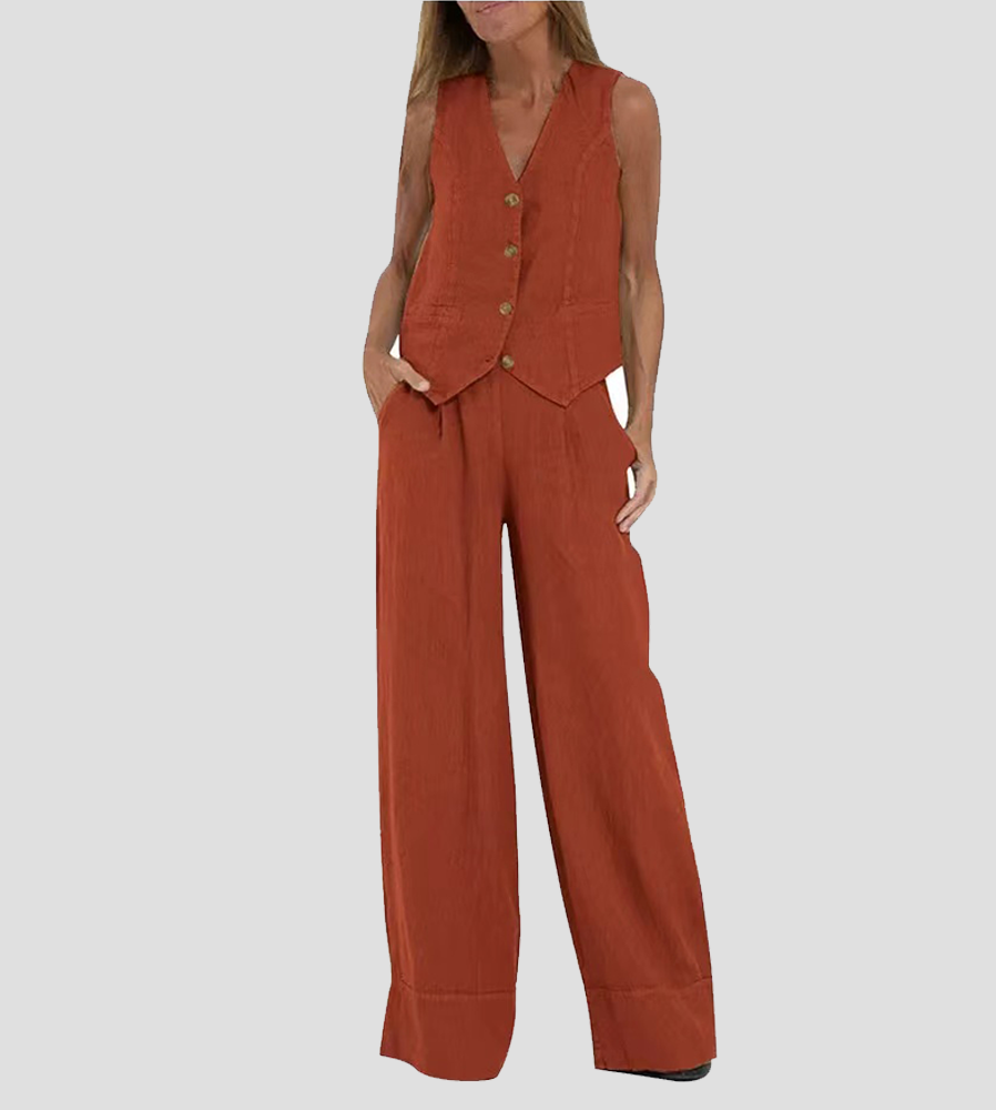 Lucy | Buttoned Vest & Wide-Leg Trousers Set