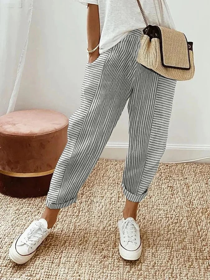 Sharon | Striped Cotton Pants