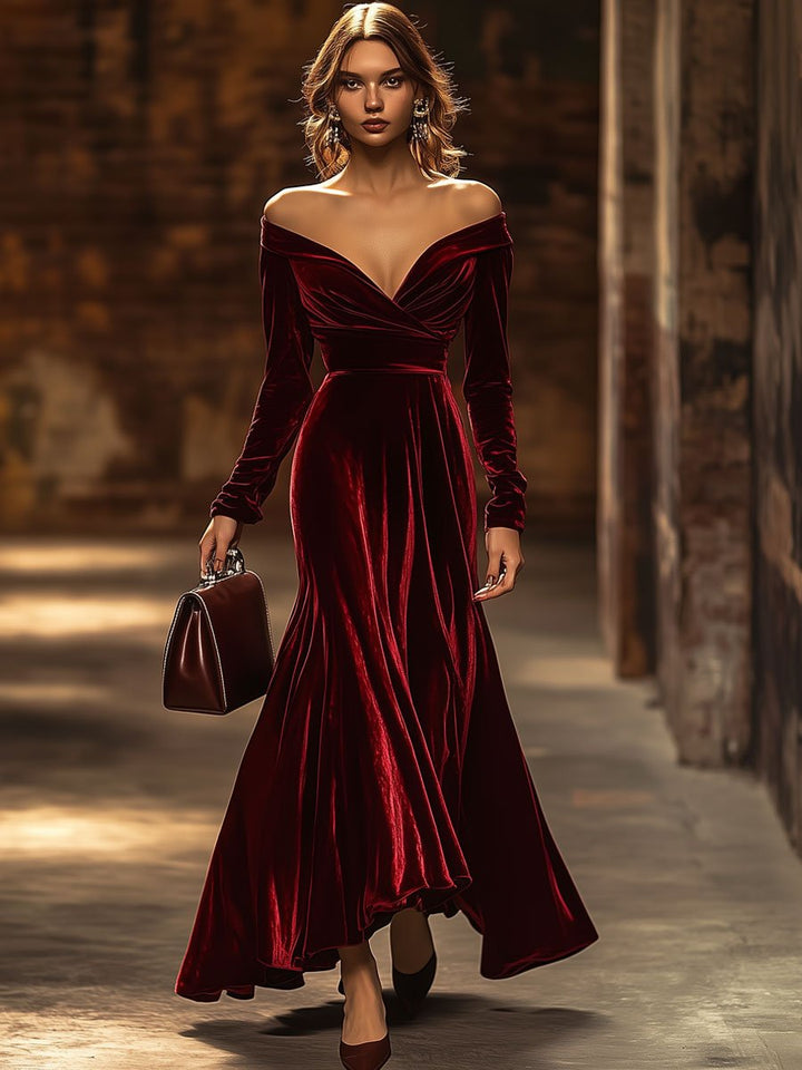 Avery | Off-Shoulder Velvet Mermaid Style Party Dress – Elegant and Stylish