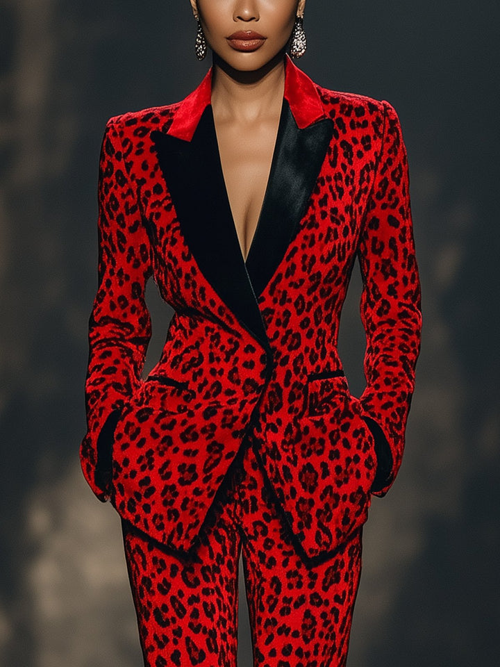 Kelsey | Eye-Catching Red Suit with Leopard Print