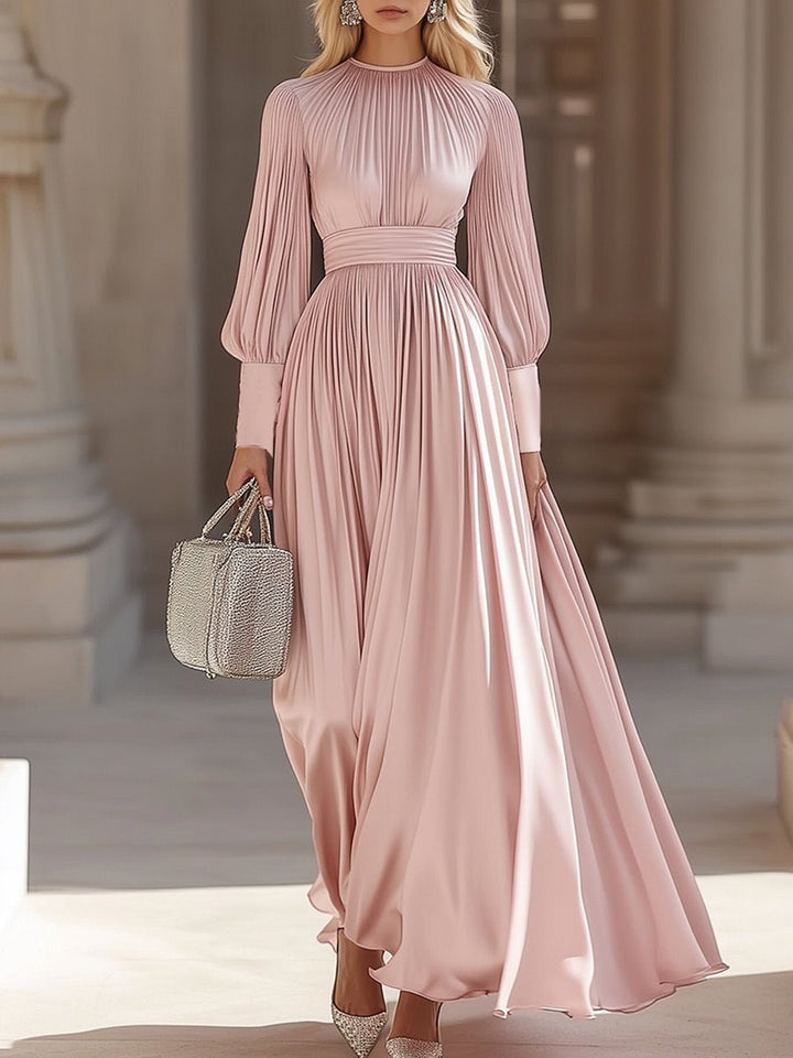 Gina | Elegant Pleated Satin Maxi Dress