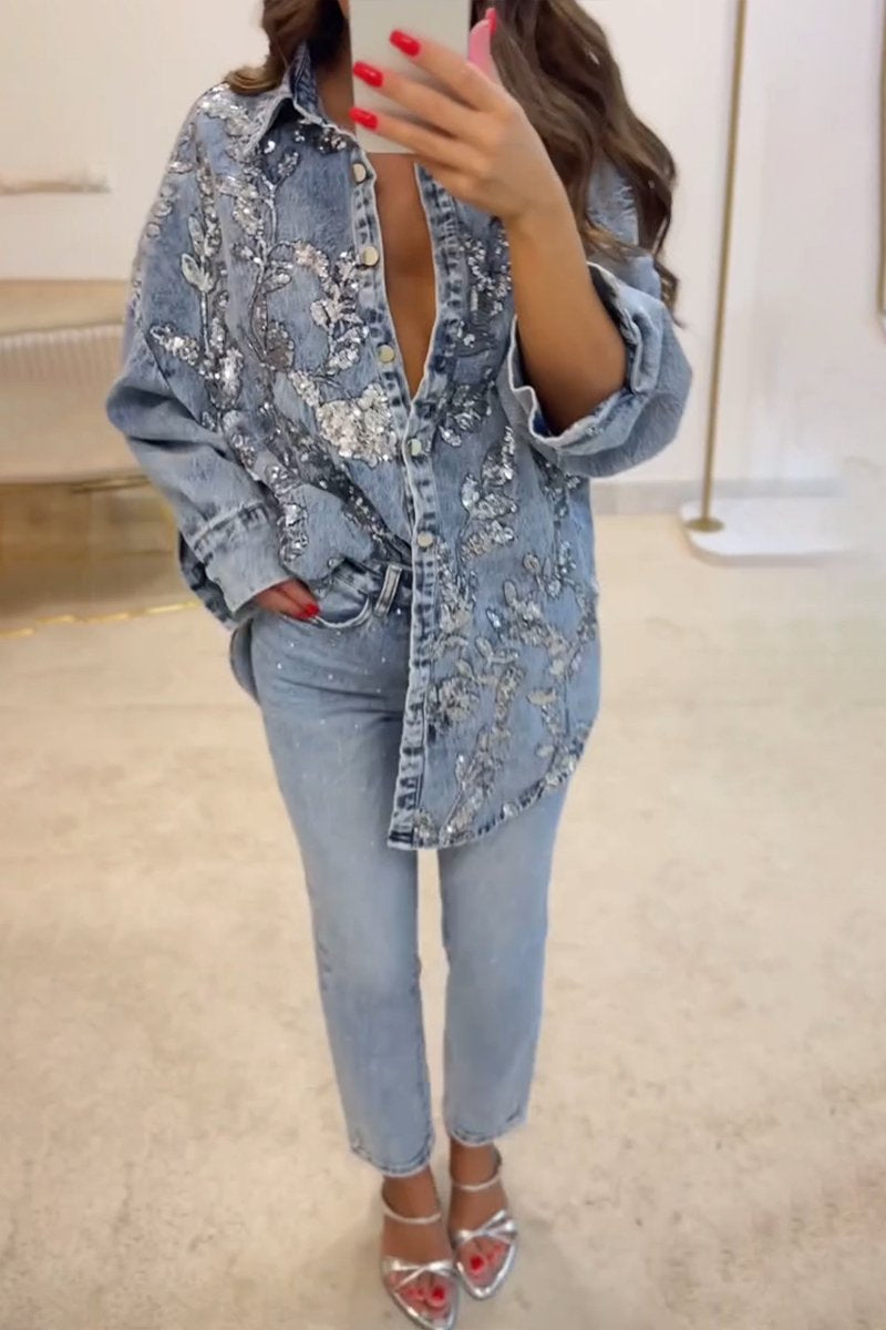 Raquel | Denim & Sequin Cardigan