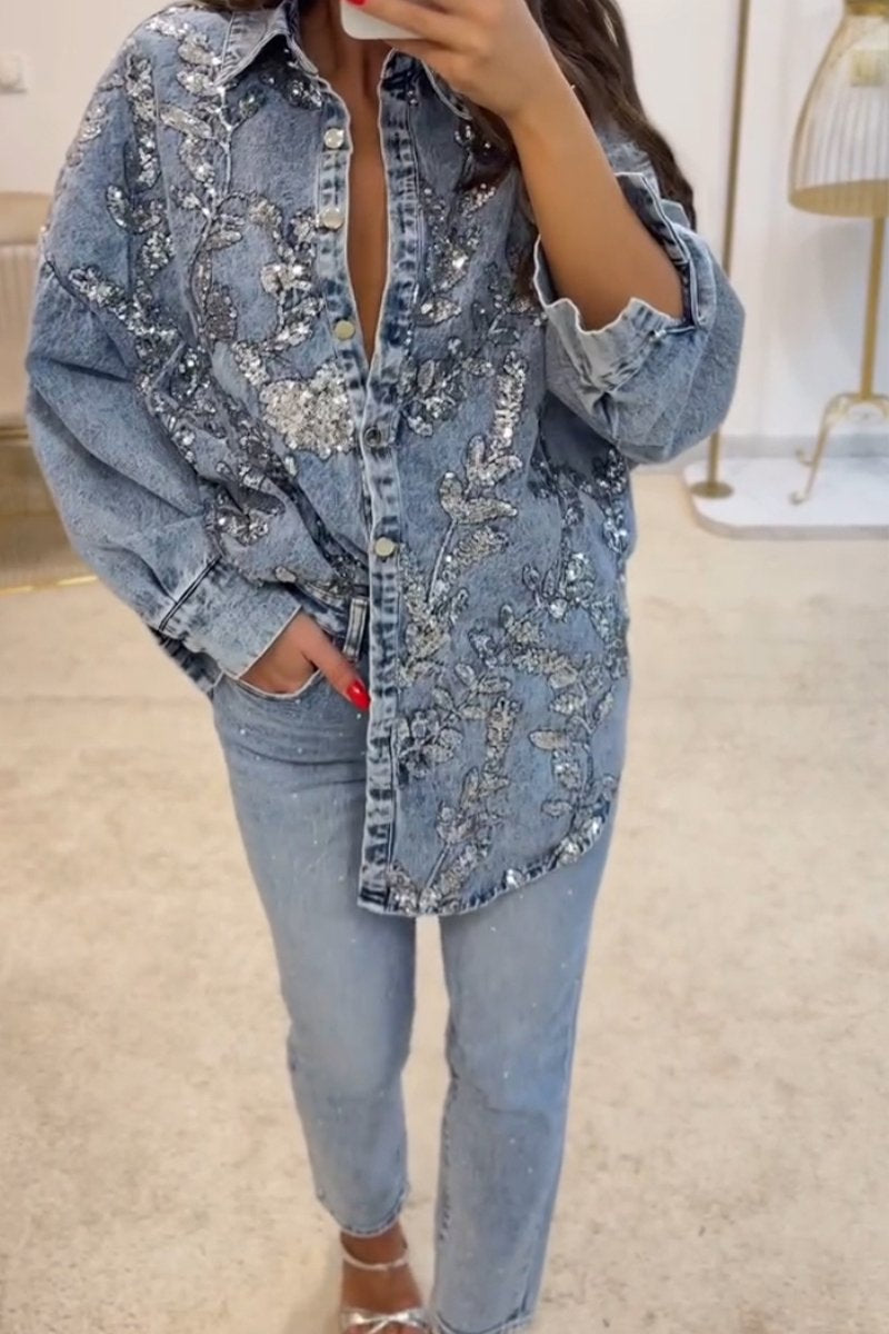 Raquel | Denim & Sequin Cardigan