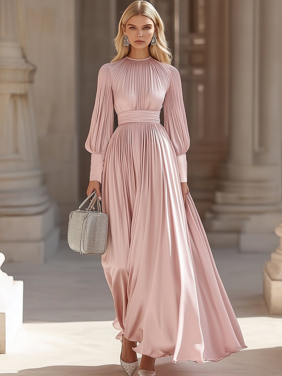 Gina | Elegant Pleated Satin Maxi Dress