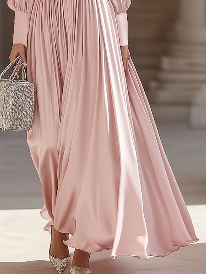 Gina | Elegant Pleated Satin Maxi Dress