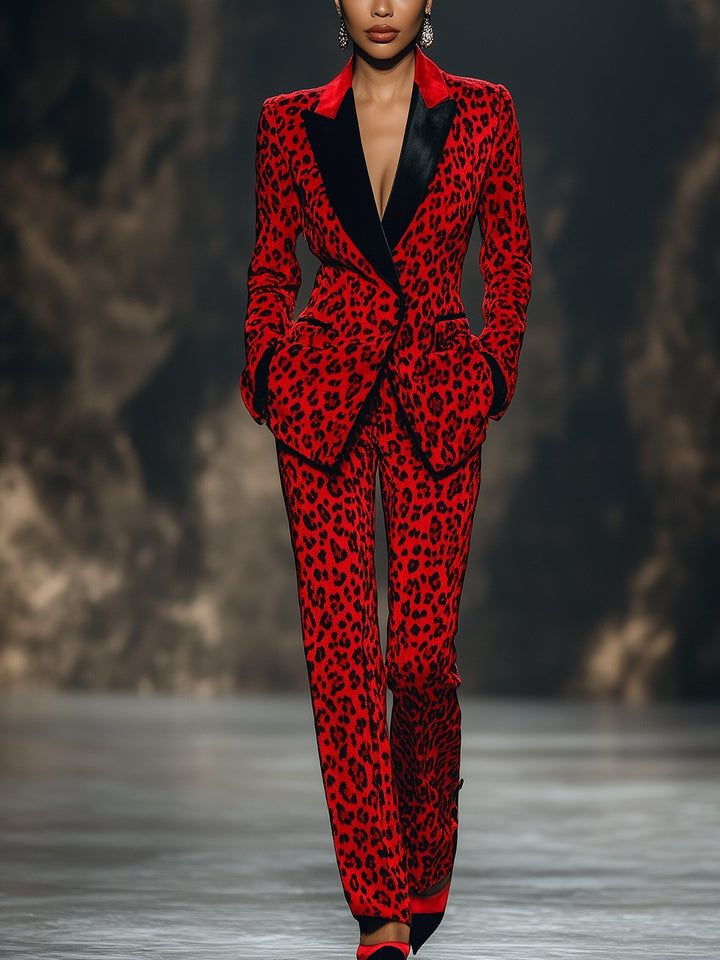 Kelsey | Eye-Catching Red Suit with Leopard Print