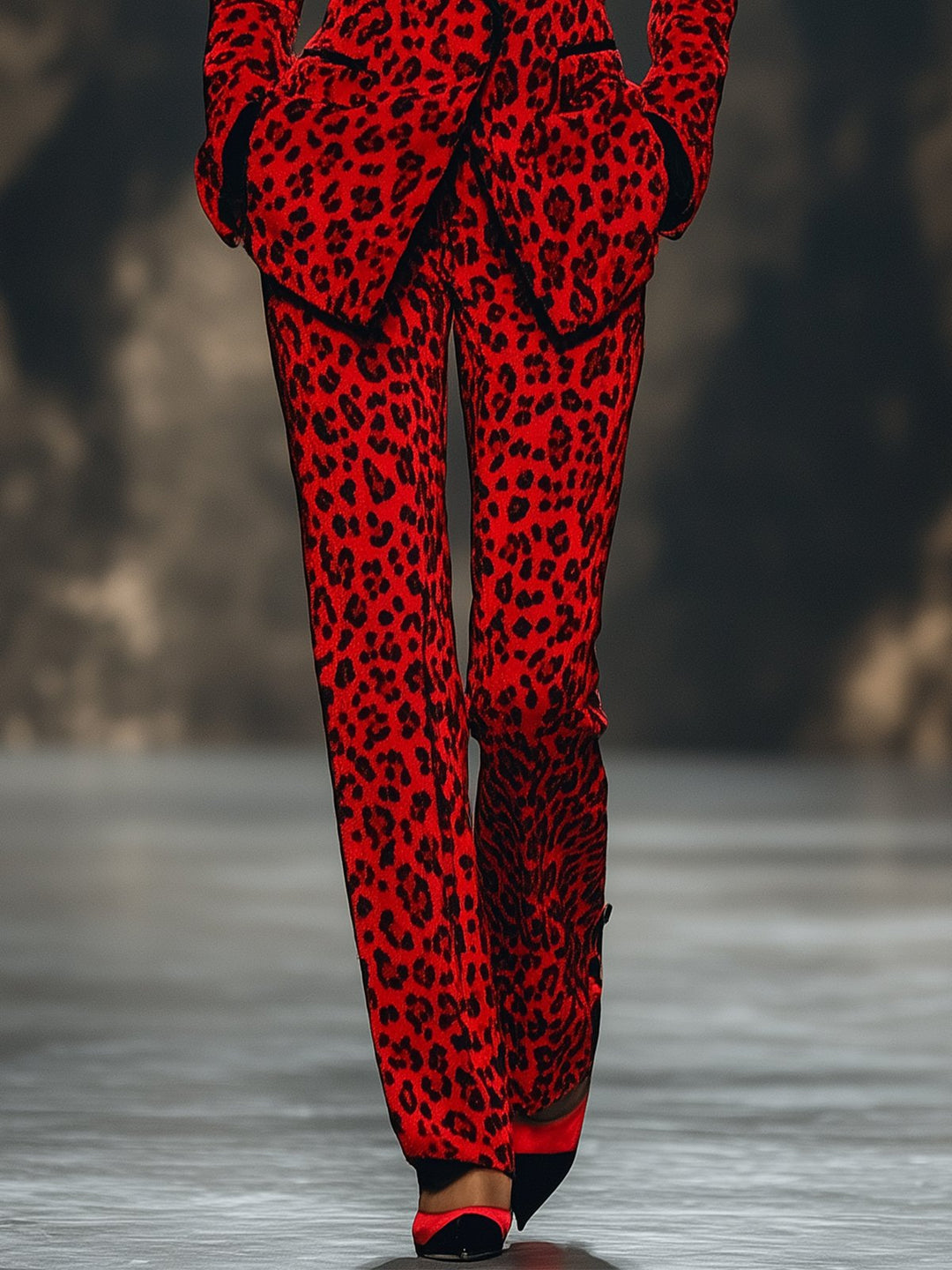 Kelsey | Eye-Catching Red Suit with Leopard Print