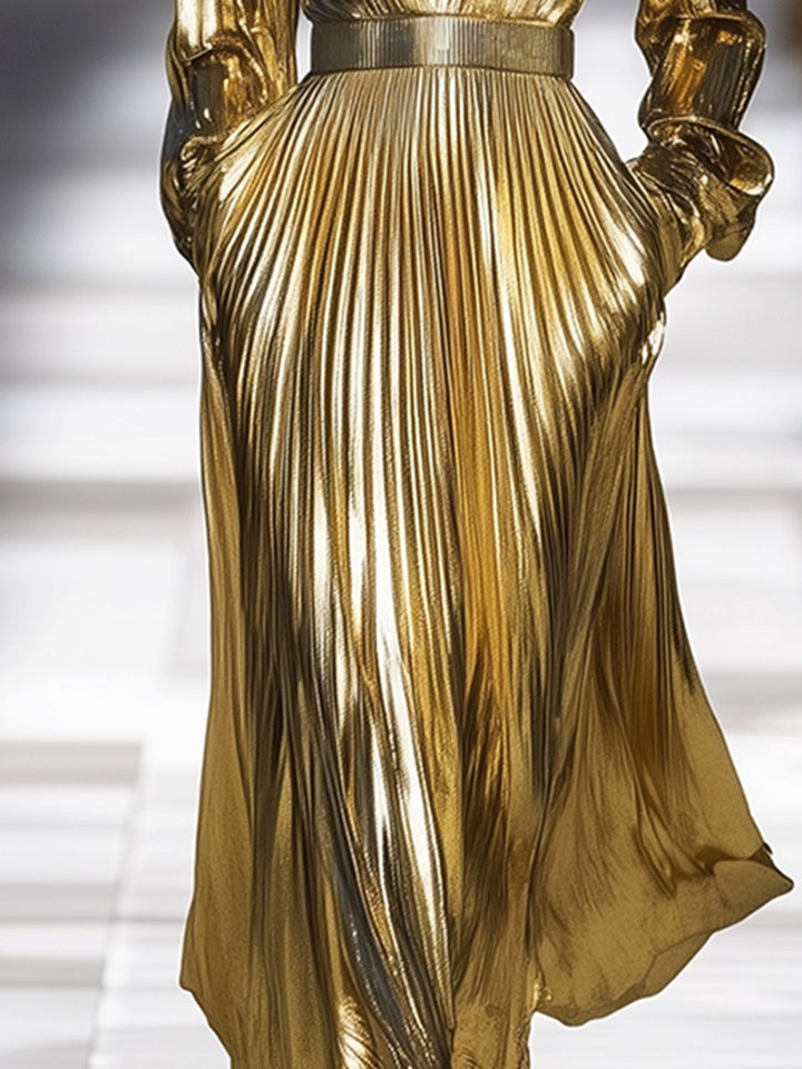 Gina | V-neck Maxi Dress Made of Gold Satin