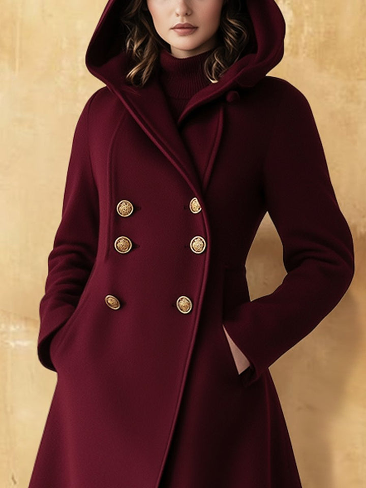 Hazel | Elegant Hooded Coat with Buttons, Pockets, and a Slim Fit