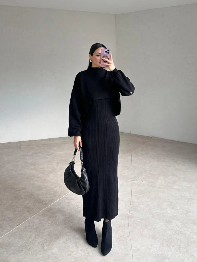 Lita | Long Sleeves Dress and Sweater Full Set